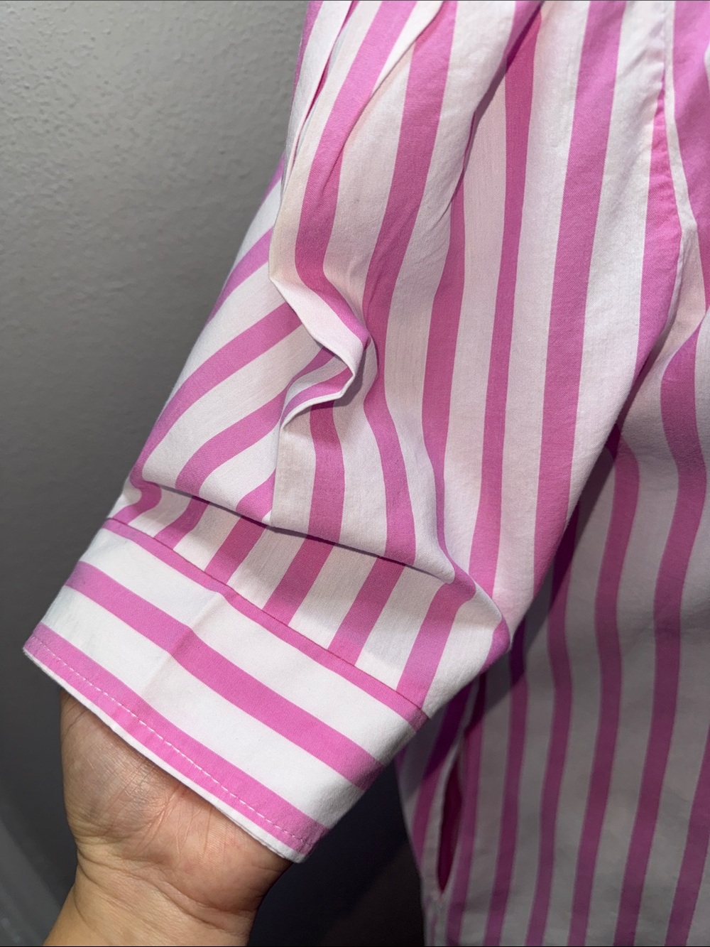Adrienne Pink & White Striped Ruffle-Collar Midi Shirt Dress - Picture 5 of 7
